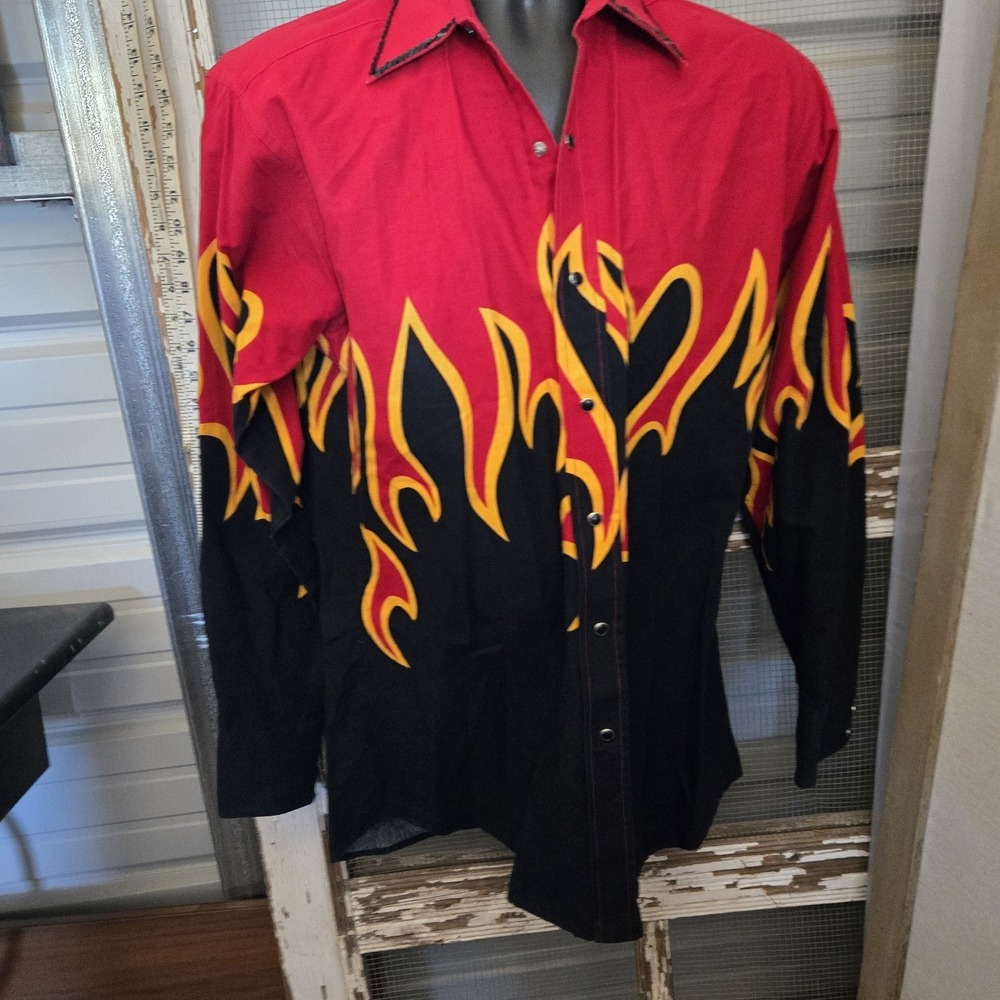 Vintage Y2K Brooks & Dunn Flame Colorblock Western Shirt Men's M USA Cotton